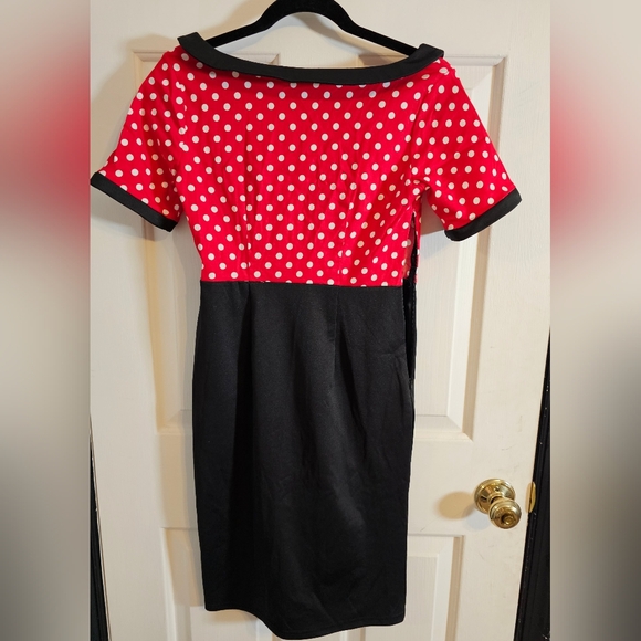 Vintage Cotton Casual Peter Pan Collar A-Line  Size Medium Red/Black - Picture 4 of 8